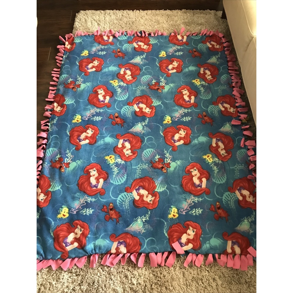 Rare Vintage Disney Little‎ Mermaid Throw Blanket 62"x 48"